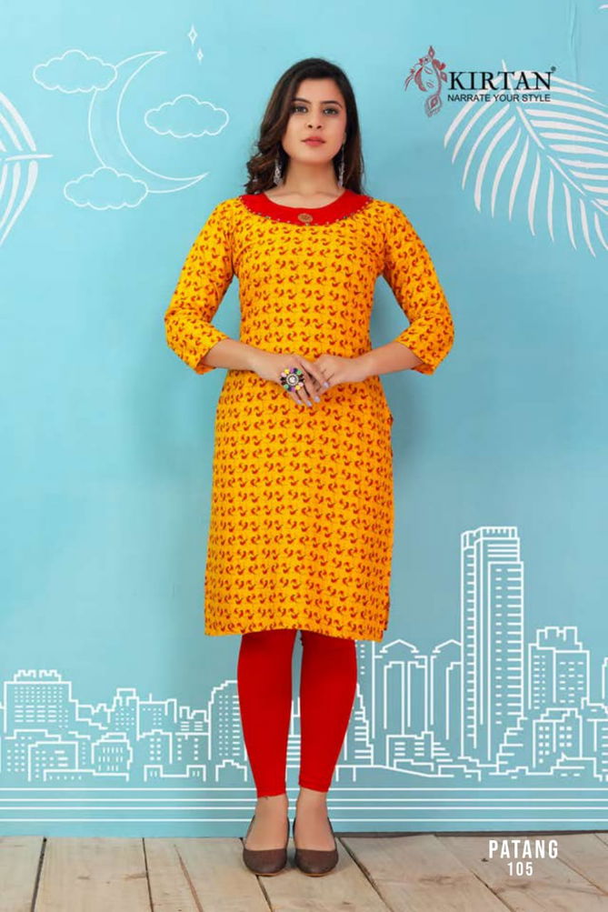 Kirtan Patang Rayon Printed Running Wear Kurti Wholesaler